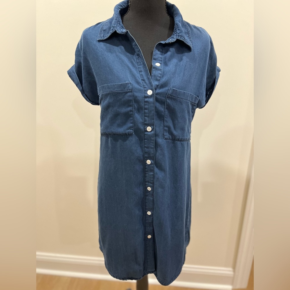 Zilcremo Casual Blue Button-Up Denim Dress Size Small